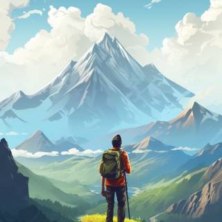High Detailed Hiking Adventure: Mountain Range Sunset Mobile Phone Wallpaper