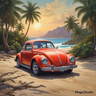 VW bug by the beach