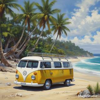VW bus by the beach