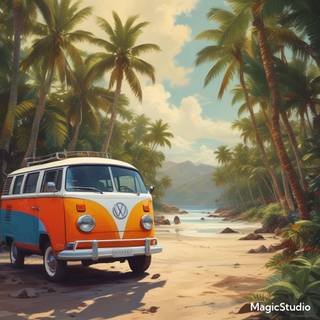 VW bus by the beach