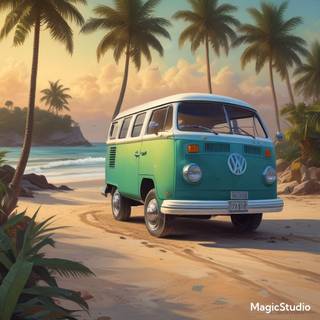 VW bus by the beach