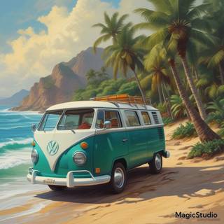 VW bus by the beach