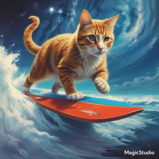 Cat surfing in space