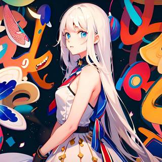 Anime girl among graffiti