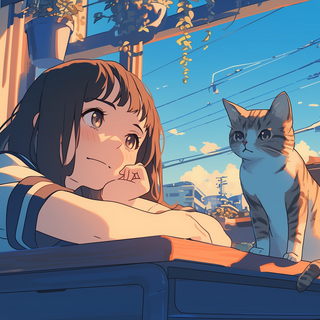 Anime Girl and Cat by CelestialCanvas