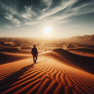 A person lost in the desert in the middle of the day