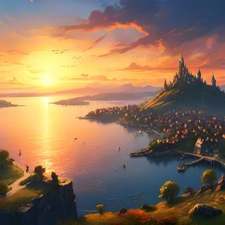 Fantasy Town Waterfront in Sunset by HistoricaLinux