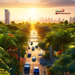 Cityscape sunset road focal point