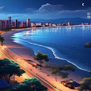 Beachside cityscape at night for LinuxFX Wallpaper