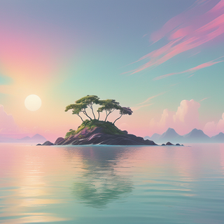 Minimalist seascape with single island for Linux Wallpaper