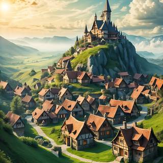 Fantasy Village Mountain River Landscape Vertical by HistoricaLinux