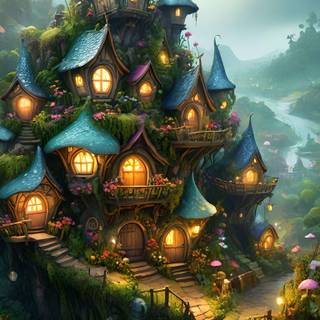 Fantasy Tree house Village Vertical by HistoricaLinux