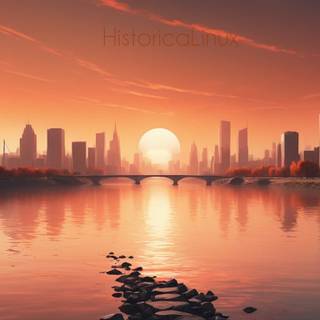 minimalist Sunset in Waterfront City for Linux Wallpaper