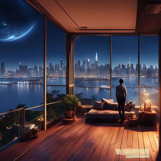 Waterfront at Night in Balcony  LMDE Wallpaper