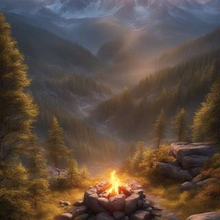 Fantasy Campfire on Mountain Tent Alpine Linux