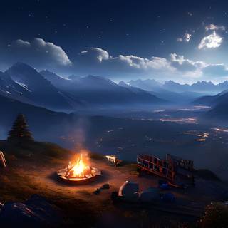 Fantasy Campfire on Mountain Tent Alpine Linux