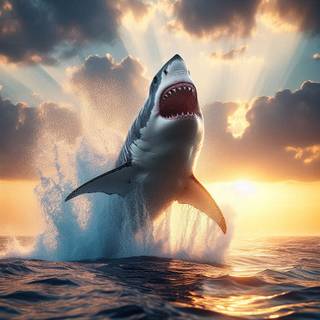 Great white shark jumping 