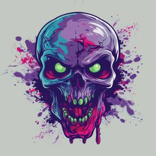 Angry Liquid Color Zombie Skull 