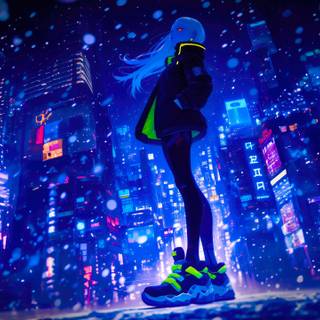 Octane Blizzard Girl In City Sci-Fi Blue Hour