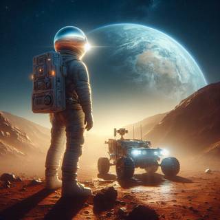 Astronaut witnessing Earth from Mars