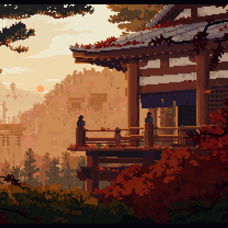 Autumn temple pixel art wallpaper