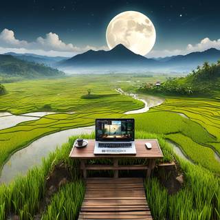 Paddy Field and Linux Laptop by HistoricaLinux