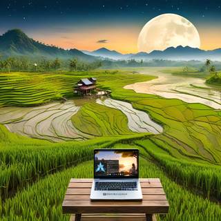 Paddy Field and Linux Laptop by HistoricaLinux