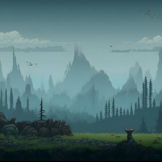 Misty Dark Forest Background 