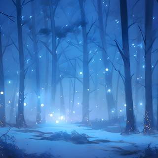 Night Magical Snow Covered Forest 