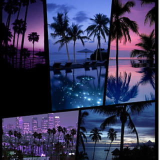 purple and blue palm trees