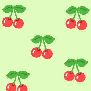 Free cute cherry phone wallpaper. Pastel green summer background.