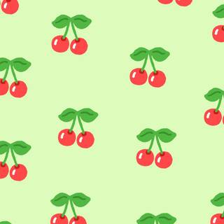 Free cute cherry phone wallpaper. Pastel green summer background.