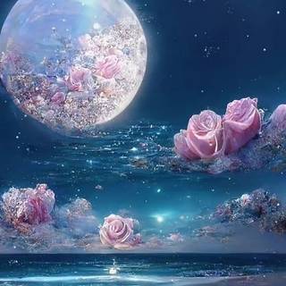 roses and moon by the sea
