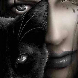 girl and black cat