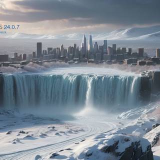 Regata OS 24 Artic Fox Linux Wallpaper City Waterfall Snow