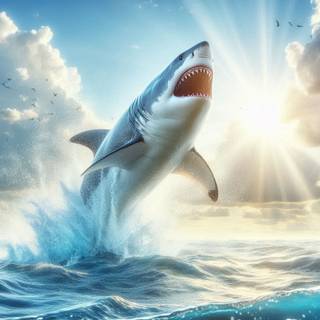 Great white shark jumping 