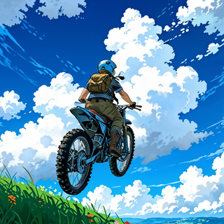 anime bike riding in mountain valley