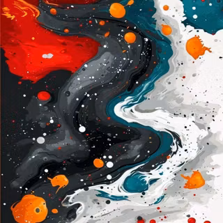 Red, black, orang, green and white liquid