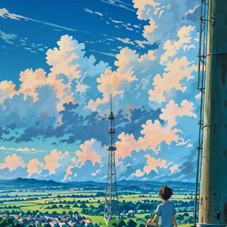 animeboyl sitting in  beautiful location