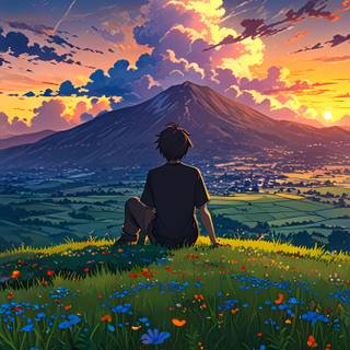 anime boy under tree