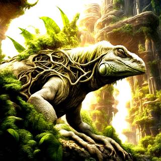 Mutated Iguana Covered in Vines