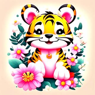 Tiger Emoji With Flowers