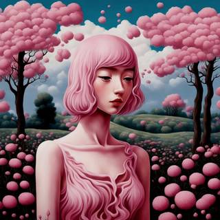 DreamScape>Girl in A Field of Flowers>Pink