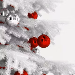Beautiful White Christmas Tree with Red Ornaments