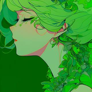 Green Beautiful Anime Girl