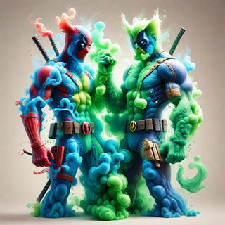 Blue and Green Deadpool and Wolverine
