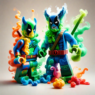 Blue and Green Lego Deadpool and Wolverine