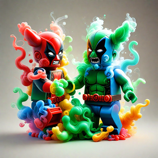 Blue and Green Baby Lego Deadpool and Wolverine