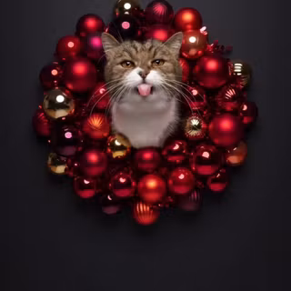 Cat behind a wreath 