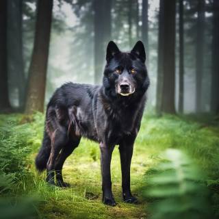 Black wolf with green eyes